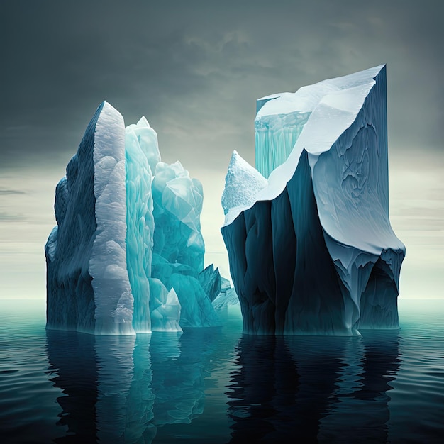 Iceberg in the ocean Global warming low temperature north pole dominance of dark cold tones high resolution illustrations art AI