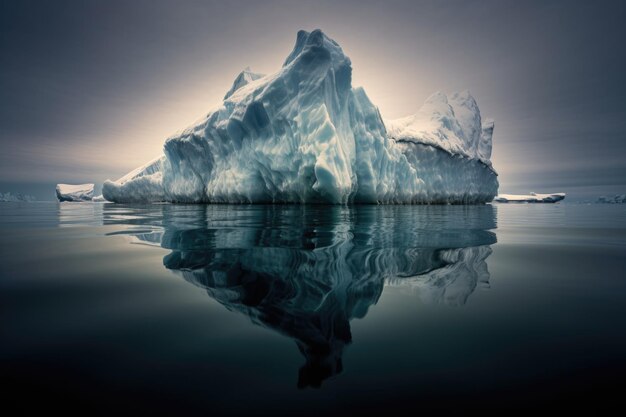 Iceberg reflection on the water surface from below created with generative ai