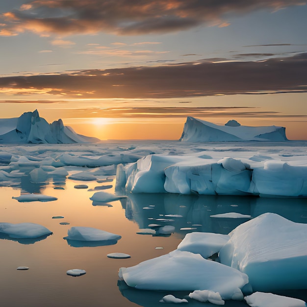 an iceberg with a sunset in the background and a sunset in the background