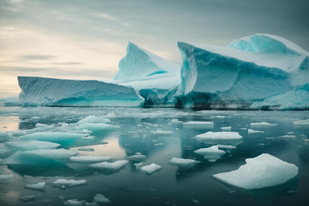 Фото Айсберги, плавающие в океане концепция глобального потепления 3d-рендеринг