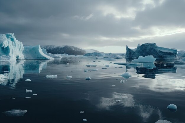 Айсберги, плавающие в тихих водах замерзающего фьорда