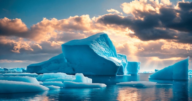 Icebergs under the sunset