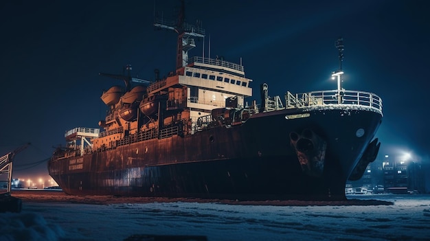 Icebreaker ship in the arcic at night generated ai image