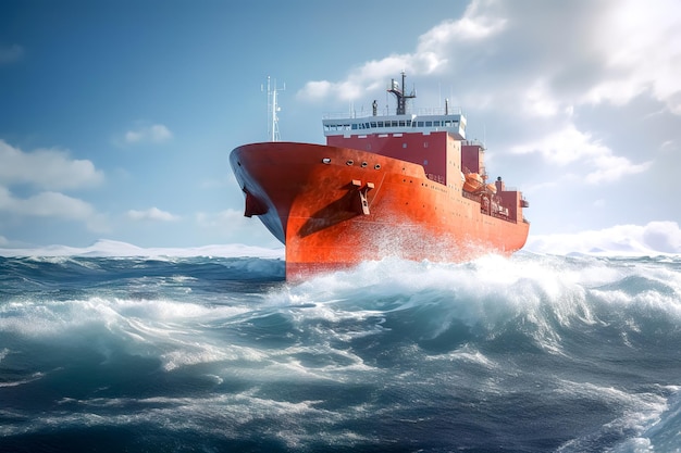 Icebreaker ship in the ocean in antarctica photorealistic research expedition and tourist attraction made with Generative AI