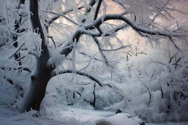 Icecovered branches after a winter storm created with generative ai