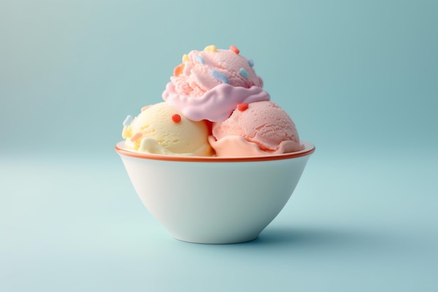 A icecream in bowl pastel color background