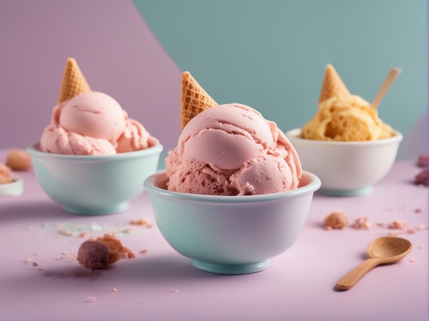 A icecream in bowl pastel color background