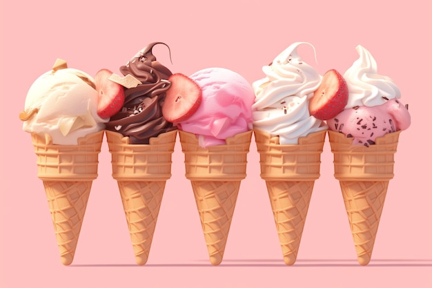 Photo icecream woth waffle cone on pastel background