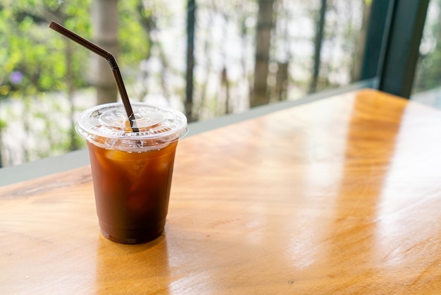 Iced americano coffee or long black coffee