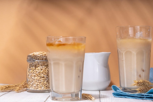 Iced barley orzo latte coffee