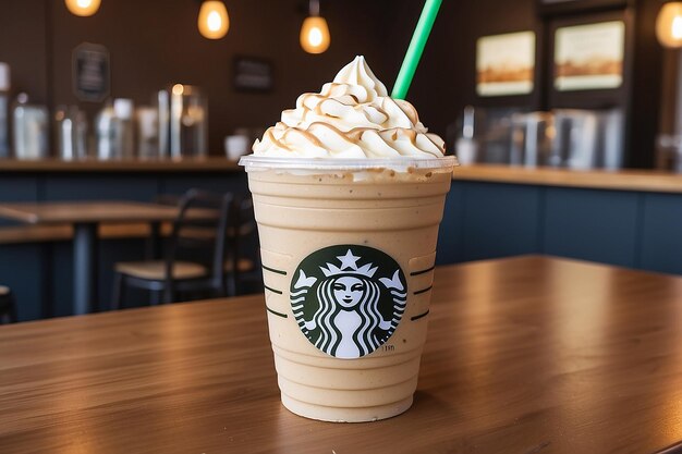 Photo iced blended frappucino on a table in cafe