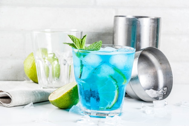 Iced blue alcohol cocktail