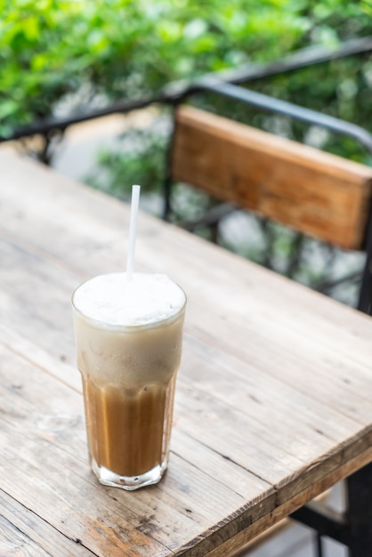 iced cappuccino coffee glass in cafe