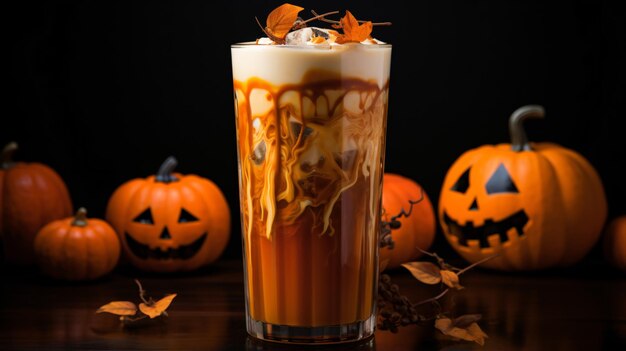 Photo iced cappuccino in a pumpkin glass