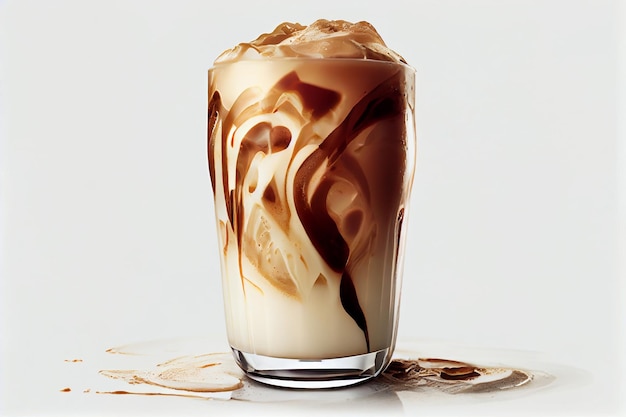 Iced caramel coffee with milk splash isolated on white background with clipping pathgenerative ai