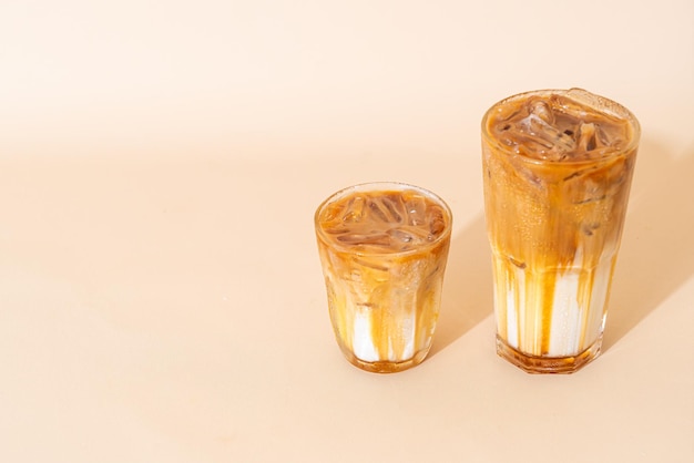 iced caramel macchiato coffee in glass