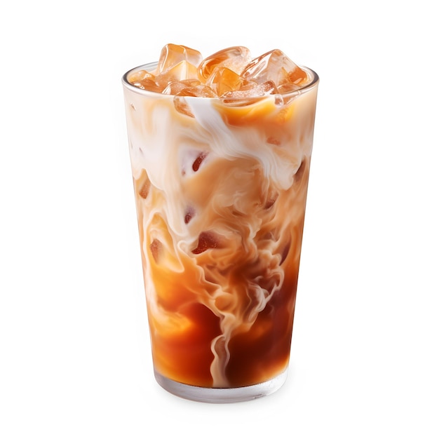 Iced caramel macchiato geïsoleerd op een witte achtergrond