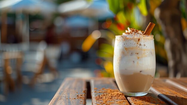 Photo iced chai latte with a cinnamon stick