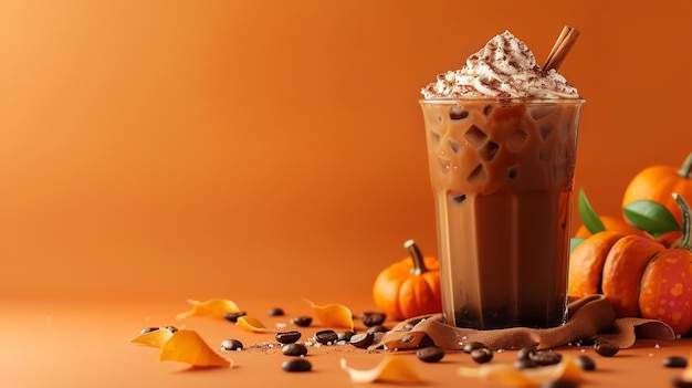 Iced chilly and delicious as the setting is orange render coffee with pumpkin spice and space Generative AI