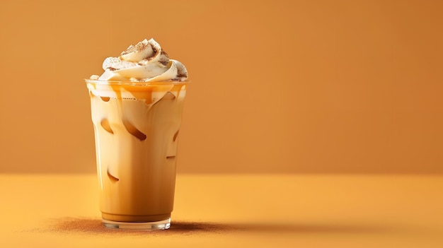 Iced chilly and delicious as the setting is orange render coffee with pumpkin spice and space Generative AI