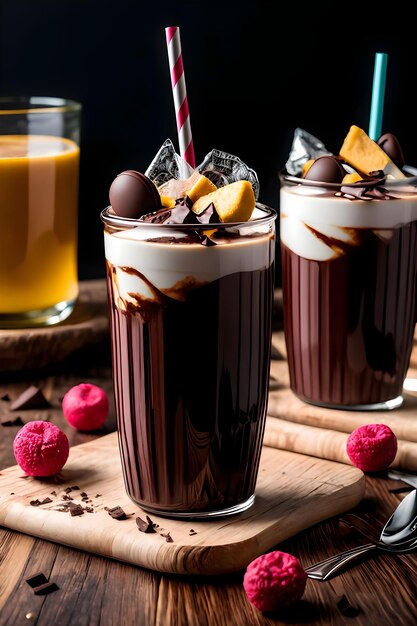 Iced chocolade milkshake op donkere achtergrond