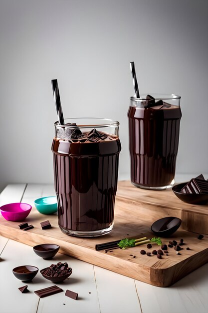 Iced chocolade milkshake op donkere achtergrond