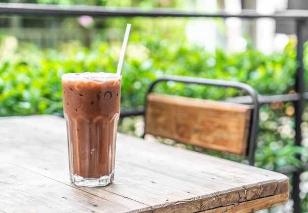 iced chocolate glass in cafe