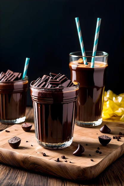 Foto frappè al cioccolato ghiacciato su sfondo scuro