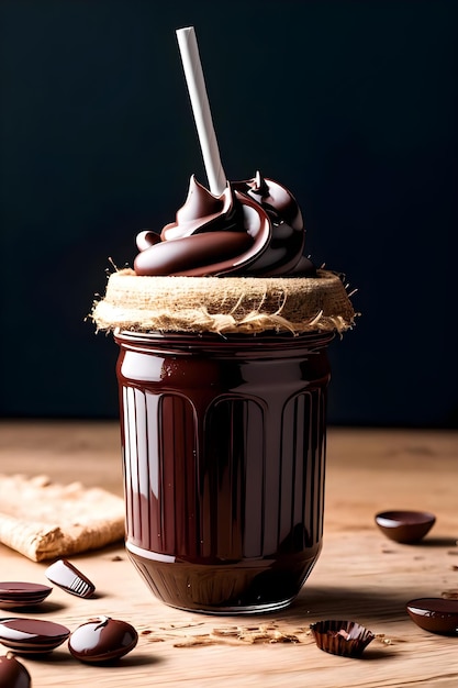 Iced chocolate milkshake on dark background