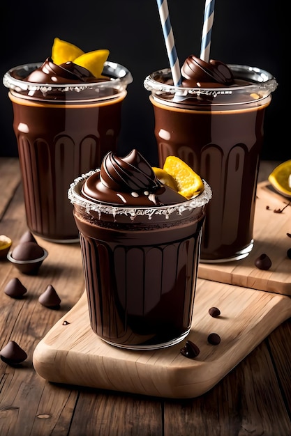 Iced chocolate milkshake on dark background
