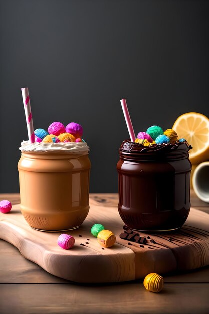 Iced chocolate milkshake on dark background