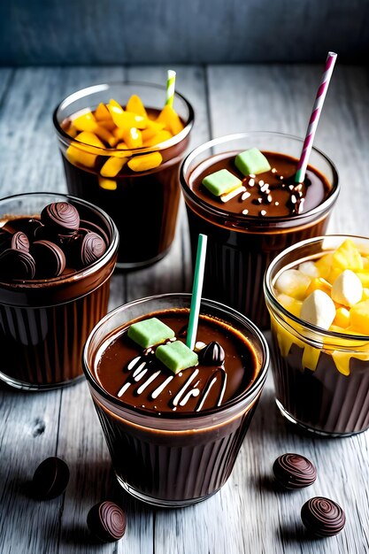 Iced chocolate milkshake on dark background