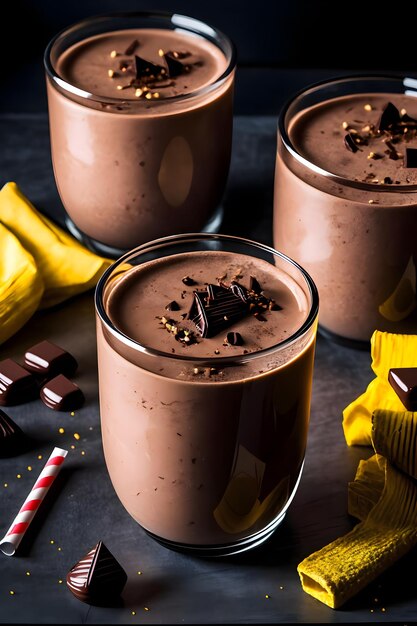 Foto frappè al cioccolato ghiacciato su sfondo scuro