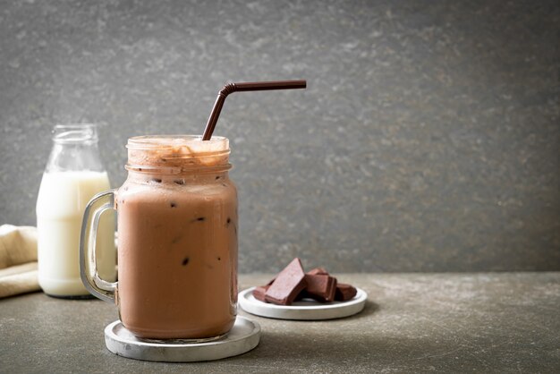 Iced chocolate milkshake drink