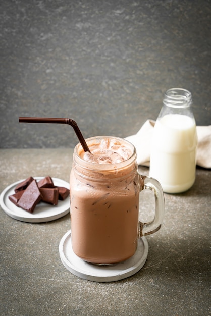 Iced chocolate milkshake drink