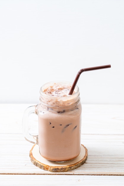 Iced chocolate milkshake drink