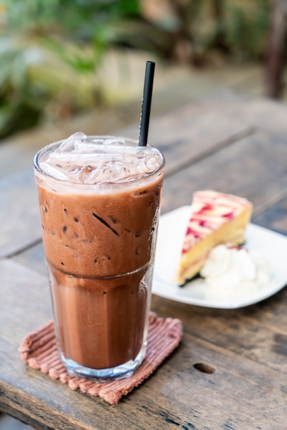 iced chocolate milkshake glass