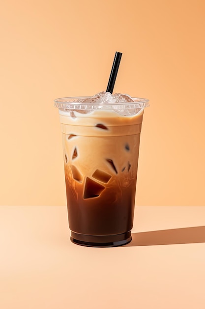 Iced coffee in plastic takeaway glass