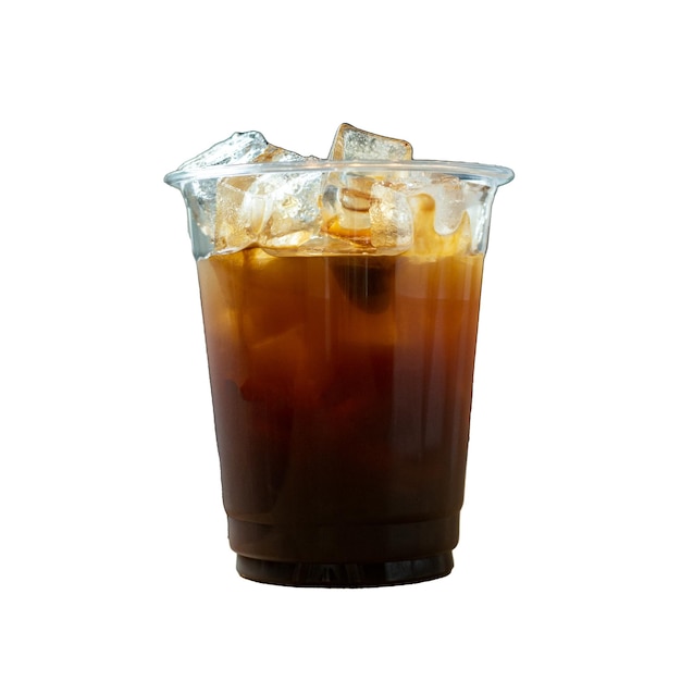 Iced coffee with ice cubes isolated on white background