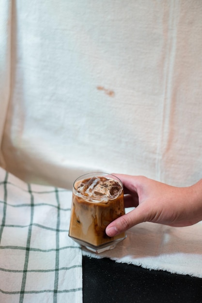 Iced coffee with milk ready to drink at the cafe