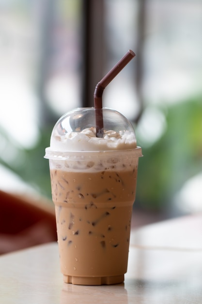 Iced coffee with milkshake, Summer refreshment drinks 