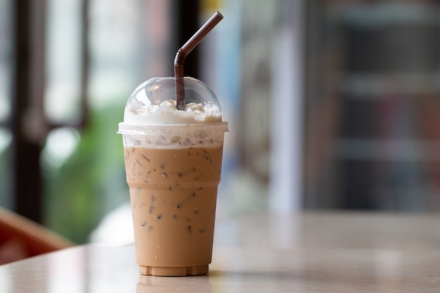 Iced coffee with milkshake, Summer refreshment drinks 