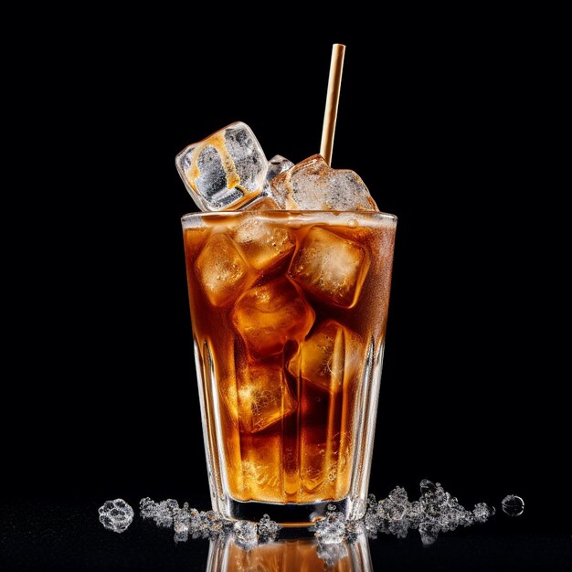 Foto iced cola drankje in een glazen beker stukjes ijs