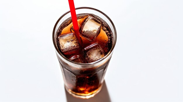 Foto iced cola drankje in een glazen beker stukjes ijs