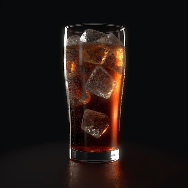 Iced cola drink in a glass cup Pieces of ice