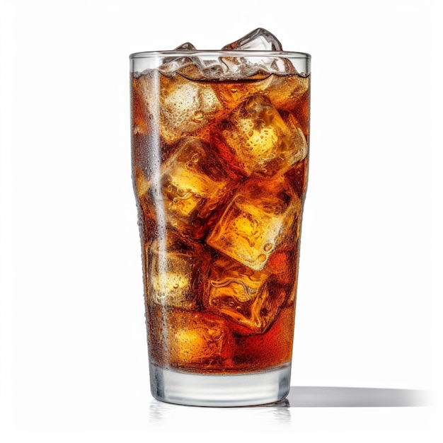 Iced cola drink in a glass cup Pieces of ice