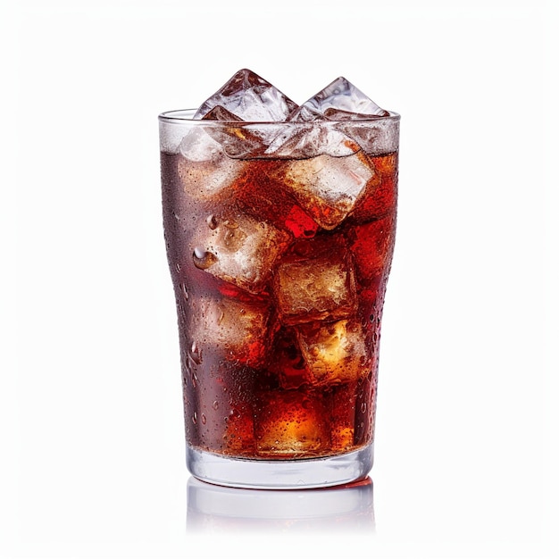 Photo iced cola drink in a glass cup pieces of ice