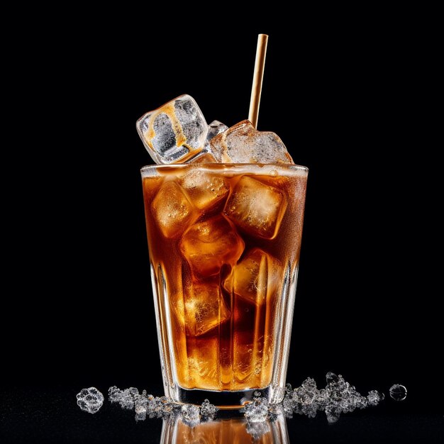 Iced cola drink in a glass cup Pieces of ice