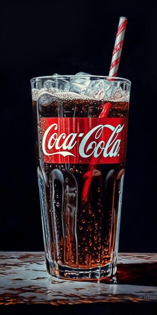 Foto bevanda a cola ghiacciata in una tazza di vetro pezzi di ghiaccio