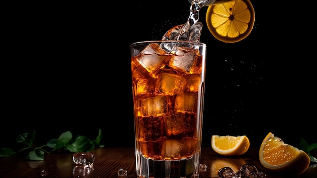 iced drink on wooden table